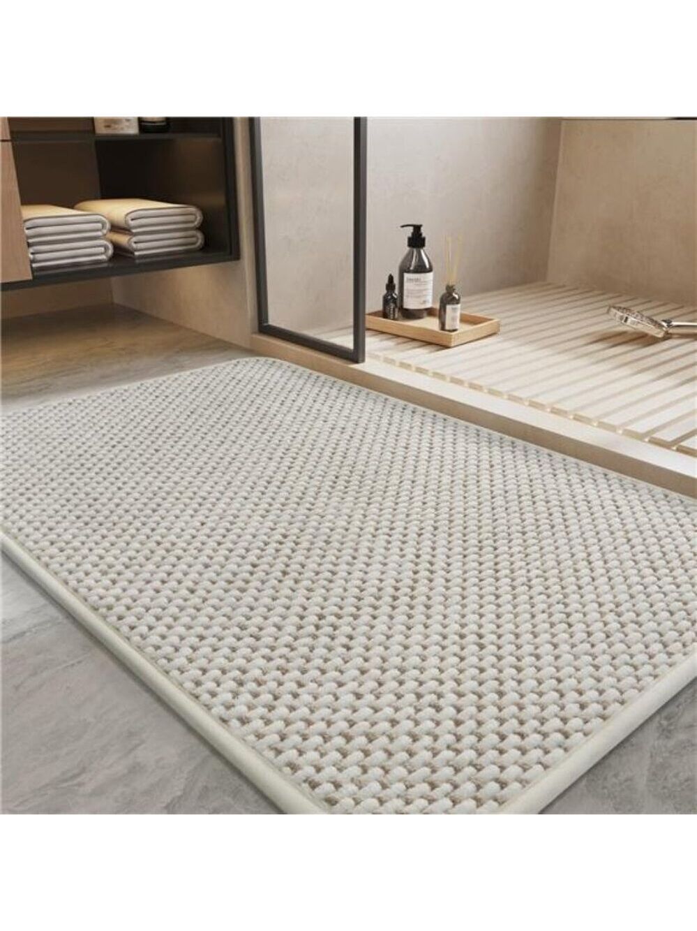 Chenille Bath Mat Non Slip Rubber Backed Bathroom Rug Super Absorbent 17x28 Beig